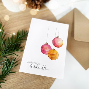 Weihnachtskarte - Christbaumkugeln | Grußkarte Weihnachtszeit | Klappkarte mit handgemaltem Aquarell Motiv