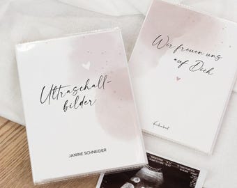 Personalisierbares Ultraschallbilder Album - Aquarell | Einsteckalbum | Mappe Ultraschall Fotos Baby | Geschenk Schwangerschaft