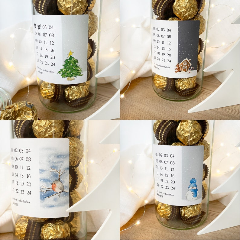 Mini Adventskalender Aufkleber mit 24 Zahlen DIY Weihnachtskalender zum Befüllen Aquarell Motiv Christbaum image 10