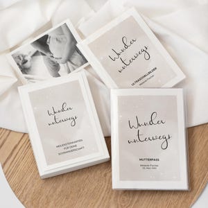 Schwangerschaft Set - Meilensteinkarten, Personalisierbare Mutterpasshülle und Ultraschallbilder Album - Wunder unterwegs | Geschenk