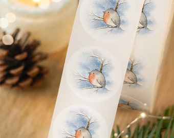 Weihnachtsaufkleber - Rotkehlchen | runder Sticker | ab 10 Stück | Dekoration Weihnachtsgeschenk | Geschenkverpackung