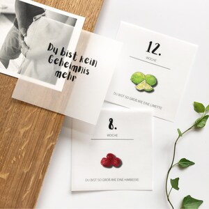 Meilensteinkarten Schwangerschaft - Set mit 60 Karten | Transparentpapier | Geschenk für werdende Mütter | Wochenkarten SSW | Obst Gemüse