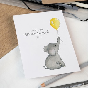 Personalisierbare Geburtstagkarte - Herzlichen Glückwunsch - Elefant | Happy Birthday | mit Name | Geschenkidee Geburtstag
