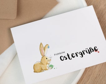 Osterkarte - Fröhliche Ostergrüße | Osterhase | Postkarte | Osterfest | Aquarell Künstlerkarte