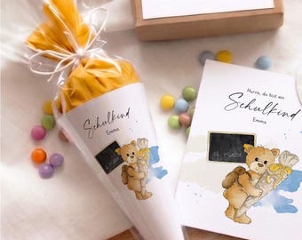 DIY Mini Schultüten - Schulkind | Teddy | personalisierbar | Einschulung | Party Dekoration | Gastgeschenk | Schulanfang | basteln