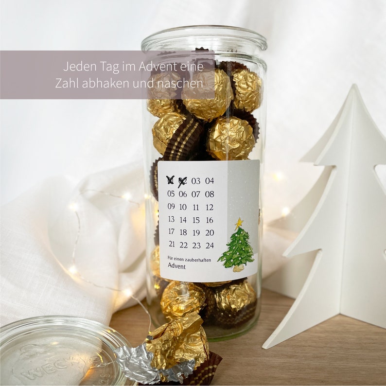 Mini Adventskalender Aufkleber mit 24 Zahlen DIY Weihnachtskalender zum Befüllen Aquarell Motiv Christbaum image 5