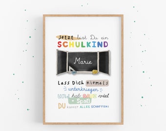 Endlich Schulkind - Personalisiertes Poster zum Schulanfang | Motivation fürs Kinderzimmer | Geschenkidee