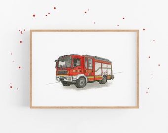 Feuerwehr Poster - Bild fürs Kinderzimmer | Fahrzeug Print | Geschenkidee für Kinder