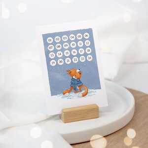 Adventskalender Karte - 24 Zahlen | Mini DIY Weihnachtskalender Erwachsene | Mit Kartenhalter | Aquarell Füchse