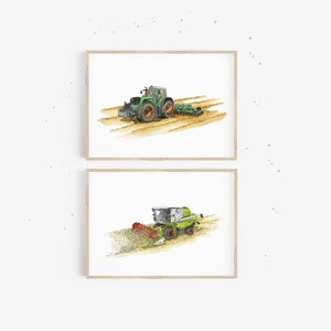 Traktor und Mähdrescher Poster Set - Bilder fürs Kinderzimmer | Fahrzeug Print | Geschenkidee für Kinder | 2-teilig