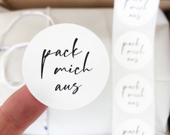 Aufkleber - Pack mich aus | runder Sticker | ab 10 Stück | Danke für deine Bestellung | Verpackungsdesign