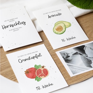 Meilensteinkarten Schwangerschaft - Geschenkidee werdende Mütter | Meilensteine und Wochenkarten Schwangerschaftswochen | Obst und Gemüse