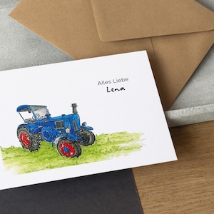 Oldtimer Traktor Karte - personalisierbare Glückwunschkarte | Geburtstagskarte | Hochzeitskarte | mit Namen