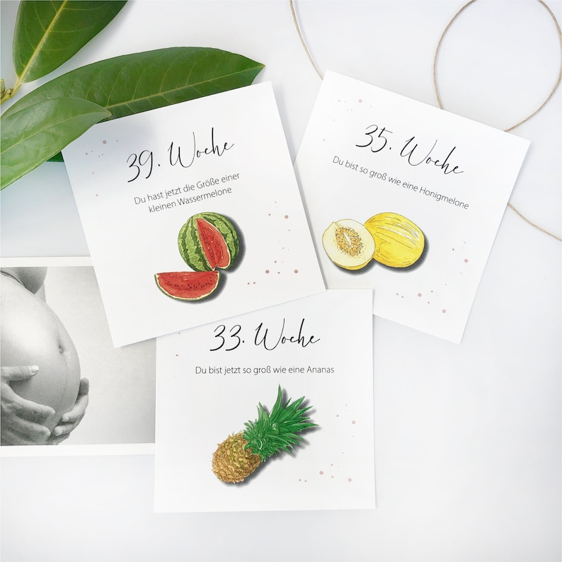 Meilensteinkarten Schwangerschaft Set mit 48 Karten Geschenk für werdende Mütter Schwangerschaftswochen Obst und Gemüse Bild 8