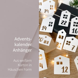 Adventskalender Anhänger Häuser 24 Zahlen Anhänger aus weißem Karton Weihnachtskalender DIY Weihnachtsanhänger image 2