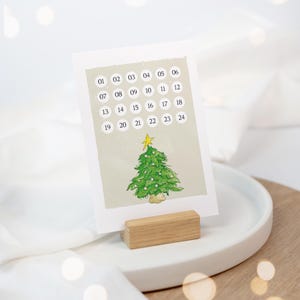 Adventskalender Karte - 24 Zahlen | Mini DIY Weihnachtskalender Erwachsene | Mit Kartenhalter | Aquarell Weihnachtsbaum
