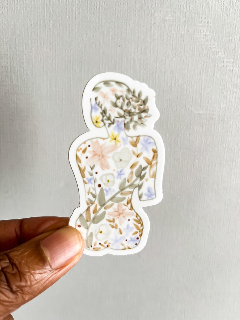 Woman’s Body Sticker, Floral Woman Sticker, Body Positive, Floral ...