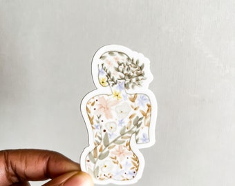 Woman’s Body Sticker, Floral Woman Sticker, Body Positive, Floral Sticker, Sticker For Stocking, Stocking Stuffer, Floral Gift, WomanSticker