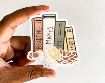 Reading Makes Me Happy, Book Sticker, Sticker For Book Club, Reading Sticker, Floral Bookworm Sticker, Book Lover Decal, Sticker For Library