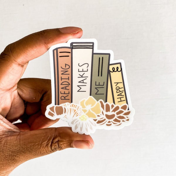 Reading Makes Me Happy, Book Sticker, Sticker For Book Club, Reading Sticker, Floral Bookworm Sticker, Book Lover Decal, Sticker For Library