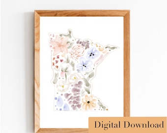 Minnesota Watercolor Download, Instant Download, Watercolor Print, MN Print, MN State, Digital Download, Minnesota, MN Wall Art, Home Print