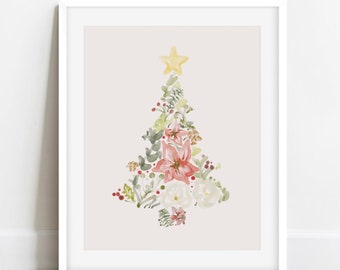 Christmas Tree Print, Floral Christmas Tree, Tree Art, Christmas Home Decor, Christmas Art Print, Christmas Floral Watercolor, Floral Tree