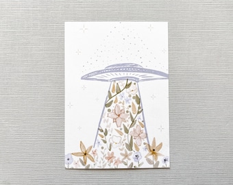 5x7 UFO Print, Alien Print, Floral Watercolor, Nursery Decor, Home Decor, Gift For Space Lover, UFO Art, Floral Design, Gift For Space Lover