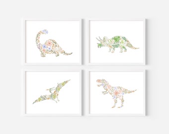 Dinosaur Nursery Print, Physical Prints, Nursery Decor, Set Of 4 Prints, Home Decor, Nursery Decor, Art For Dinosaur Lovers, Dino Art Print