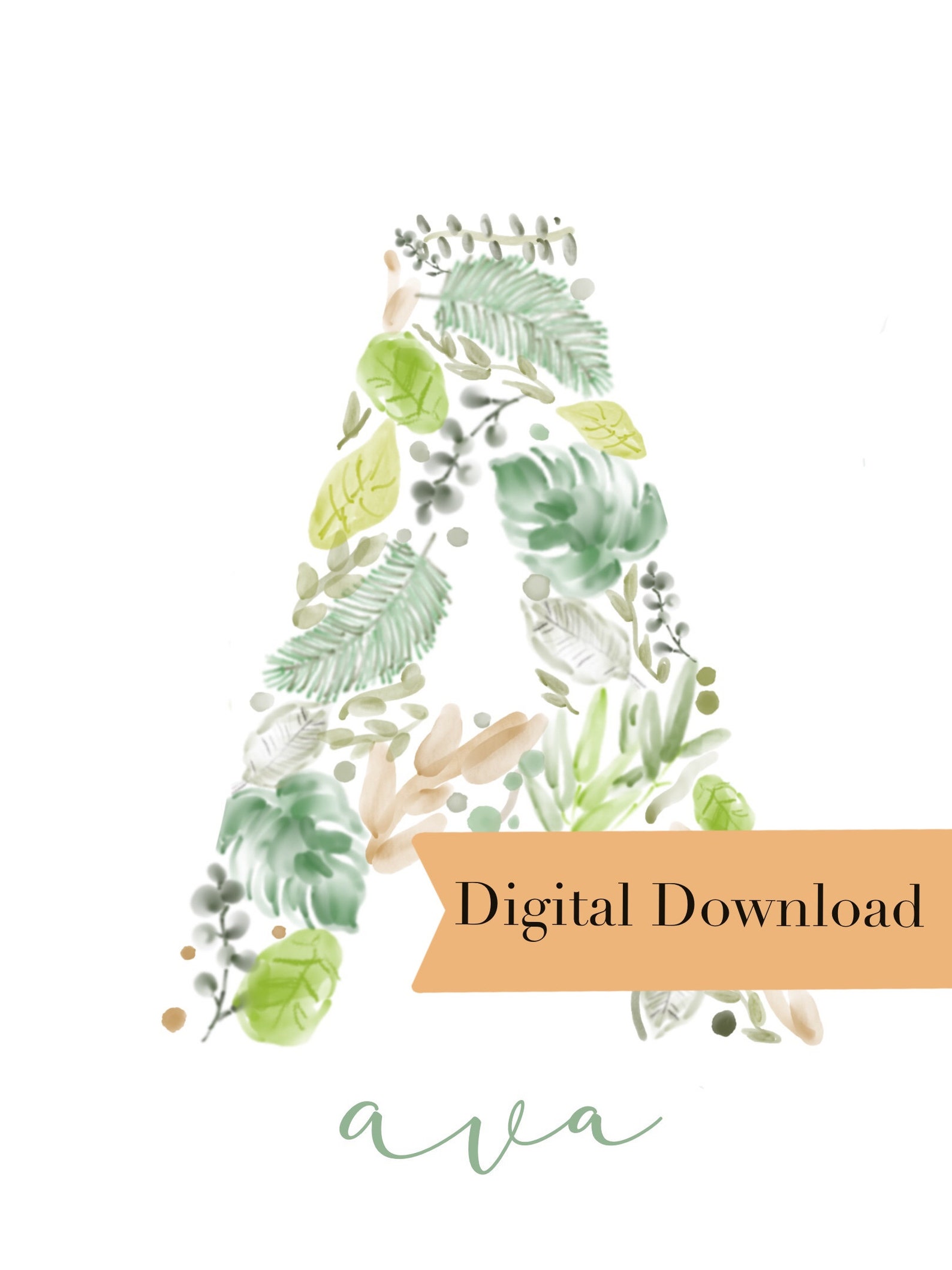 Letter Wall Art Initial Wall Art Letters Plant Lover Art Etsy