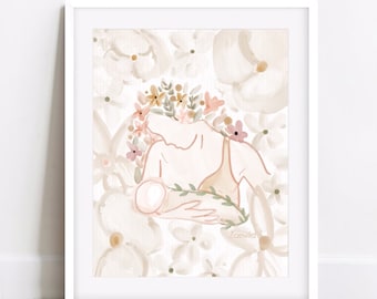 Breastfeeding mother print, floral breastfeeding print, mother gift, newborn mother print, midwife sticker, mother art, gift for new mom