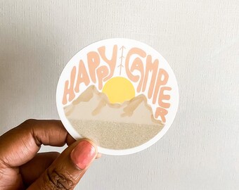 Happy Camper Sticker, Adventure Sticker, Sticker For Adventurers, Vinyl Sticker, Stickers To Gift, Sticker For Camping Lovers, Waterproof