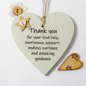 Thank You for Your Kind Help and Support Wooden Gift Heart Plaque/sign ...