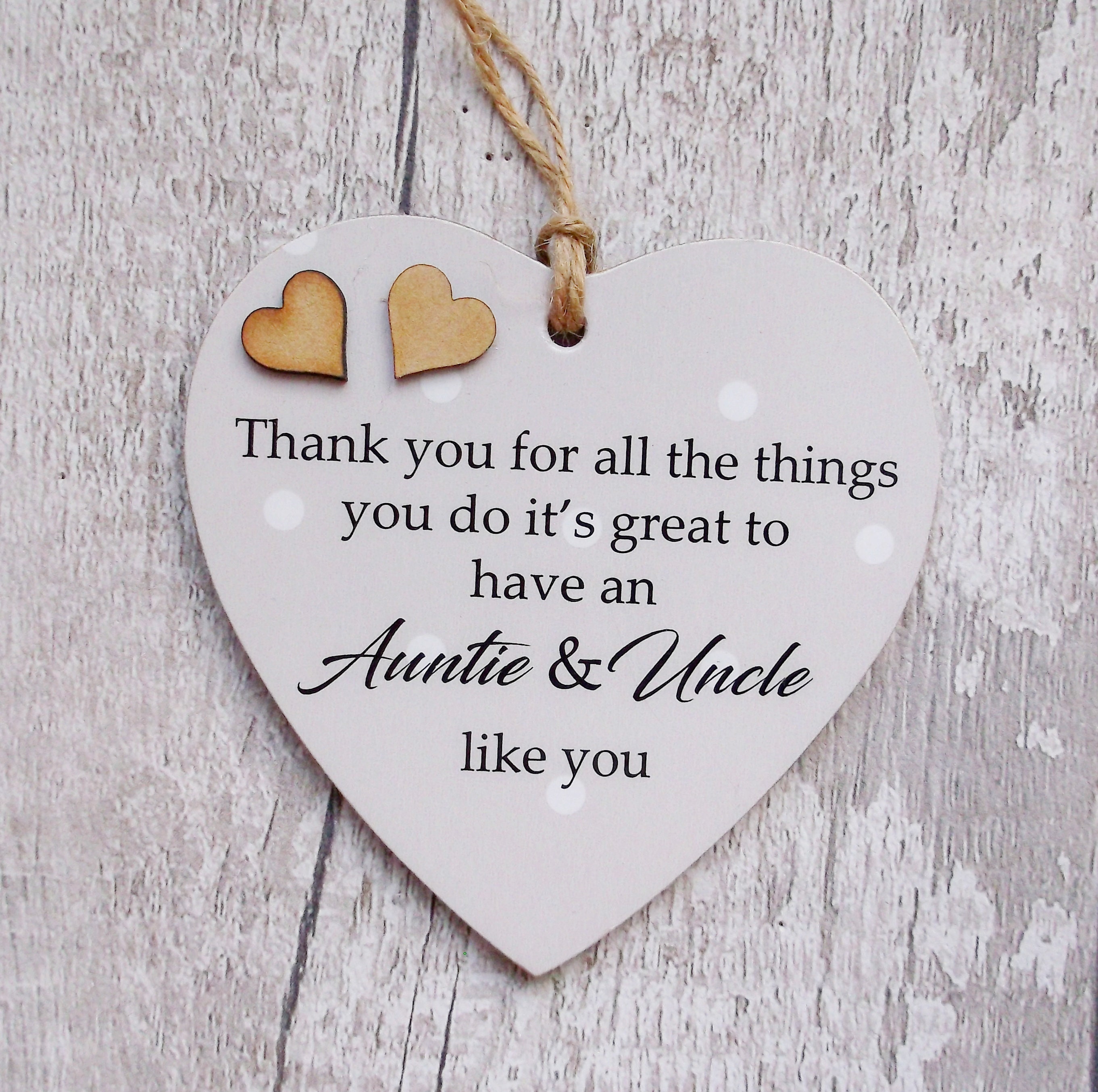Thank You Auntie and Uncle Wooden Gift Heart Plaque/sign