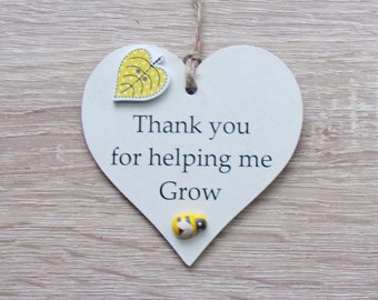 Mentor/Teacher/Friendship Thank You For Helping Me Grow Wooden Gift Heart Plaque/Sign