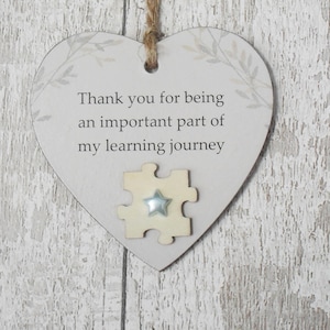 Appreciation Gift Thank You For being Part Of My Learning Journey Mentor/Teacher/ Support Teacher Jigsaw Wooden Gift Heart Plaque/Sign (B)