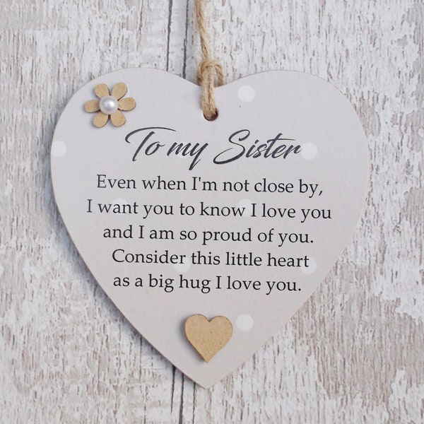 A Hug for a Special  Sister Friendship Wooden Gift Heart Plaque/Sign
