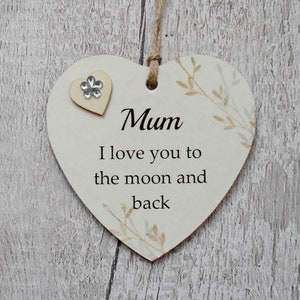 Mamá te amo hasta la luna y la espalda Mamá Día de la Madre Regalo de madera Placa de corazón/Signo