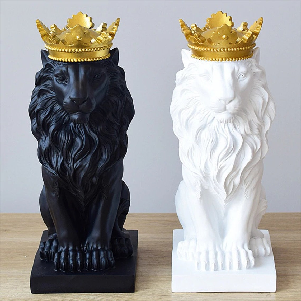 Crown Lion Figure Decorative Resin Statues Gold Large Lion Etsy