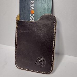 Porta-cartões de crédito fino em couro autêntico - Carteira minimalista em couro genuíno para homens e mulheres - Porta-cartões feito à mão - Presente para ele ou ela