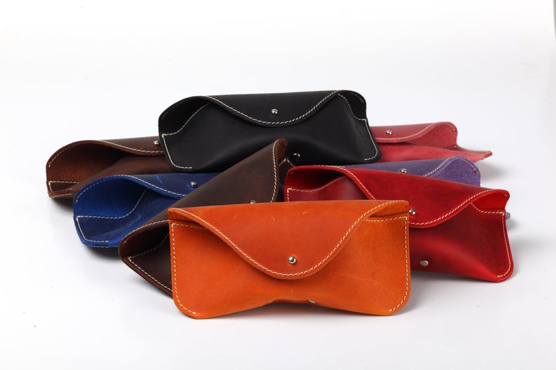Hard Case Customizable Sunglasses Leather Reading Leather Custom Made in Italy Handmade Gift Idea Crazy Horse image 1