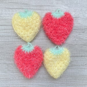 A Set of 4 [Strawberry] Korean Dish Scrubbies, Crochet Scrubby, Pot Scrubber