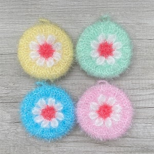 A Set of 4 [Flower] Korean Dish Scrubbies, Crochet Scrubby, Pot Scrubber