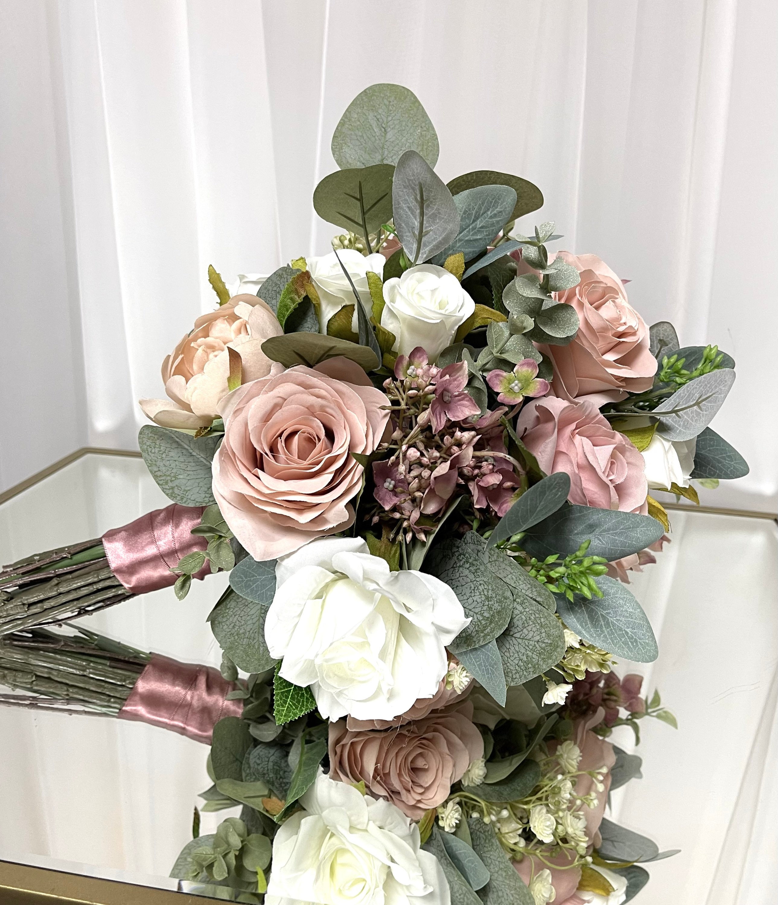 Wedding Flowers BRIDES BOUQUET Ivory/Dusky Rose/Baby Pinks natural look 