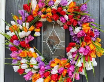 Tulip Wreath 55cm - Artificial Spring Wreath