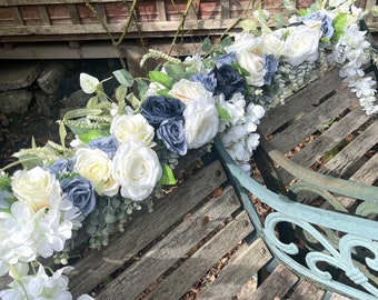 Dusky Blue, Ivory and Navy Luxury Garland - Artificial Wedding Garland