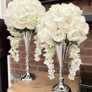 Artificial Ivory and White Rose and Hydrangea Flowers and Vase