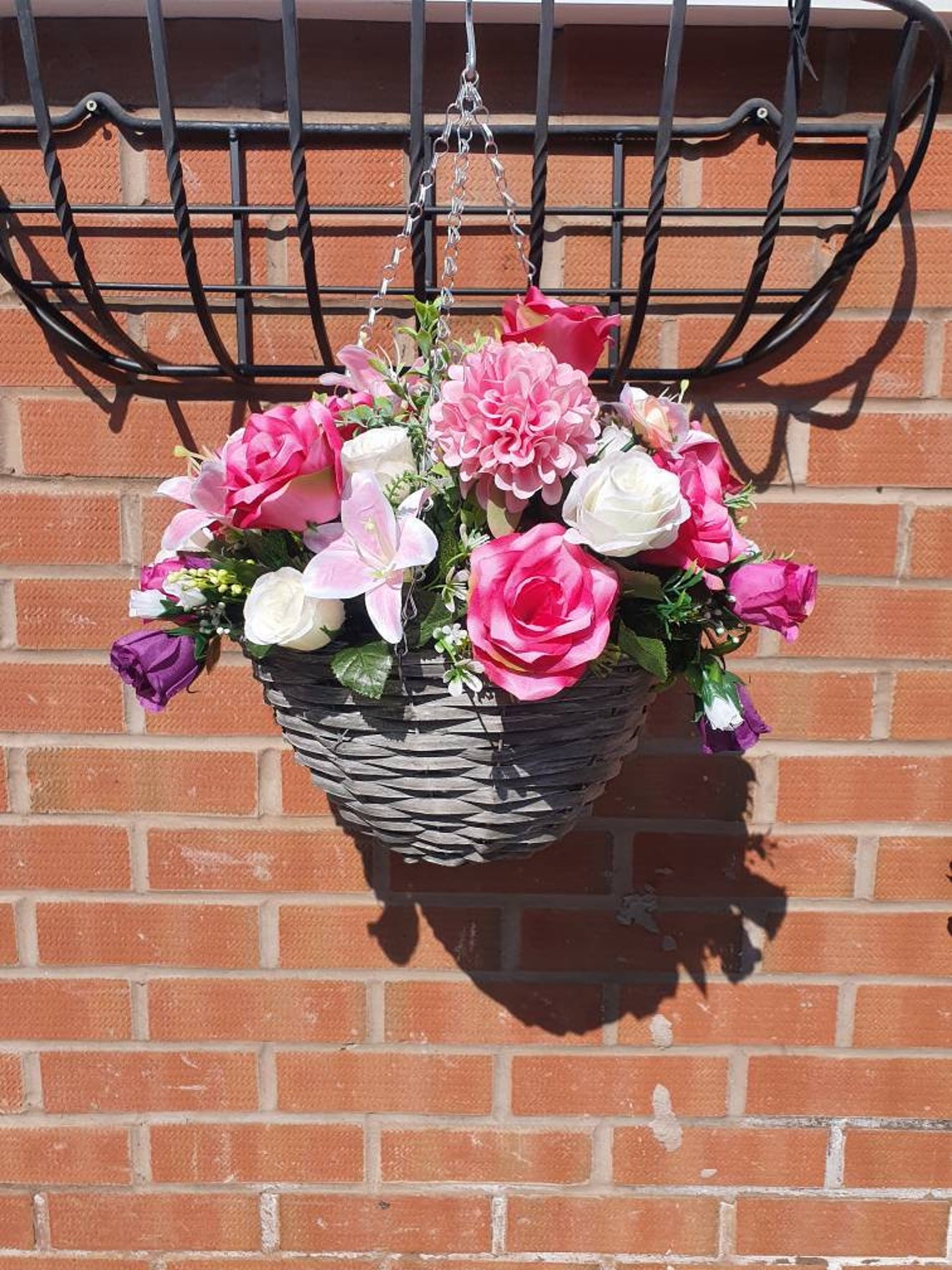 Artificial Hanging Basket 12 inch pot Pink and White Etsy