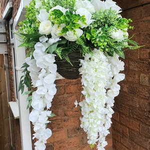 Artificial Hanging basket Large White flowers image 1