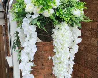 Artificial Hanging basket- Large - White flowers
