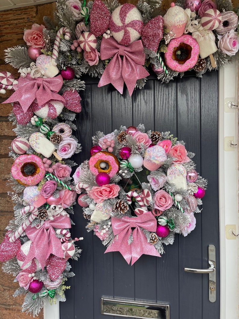 Pink Candy Cane Lane Christmas Wreath and Garland Collection Items Sold